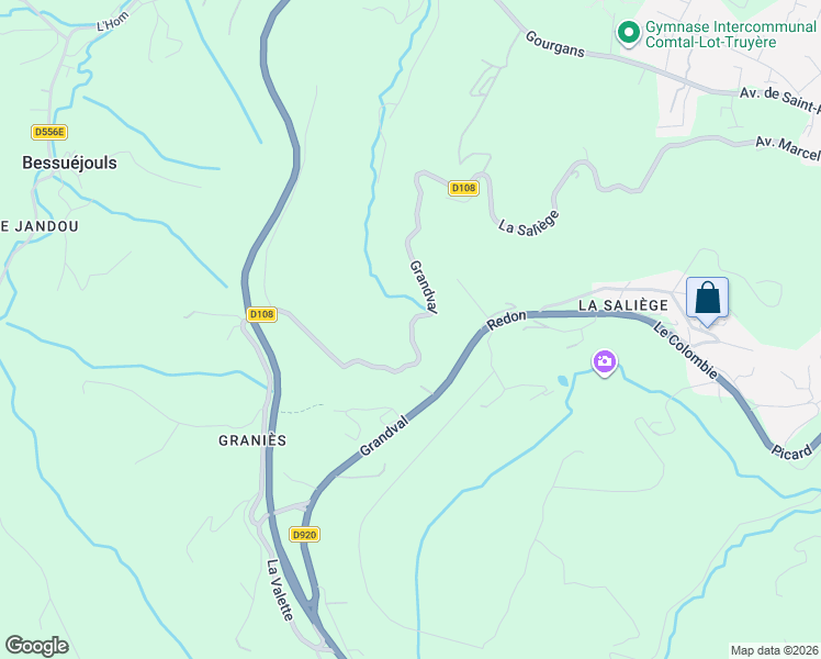 map of restaurants, bars, coffee shops, grocery stores, and more near Grandval in Espalion