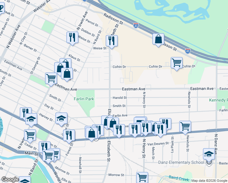 map of restaurants, bars, coffee shops, grocery stores, and more near in Green Bay