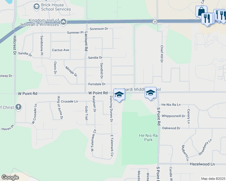 map of restaurants, bars, coffee shops, grocery stores, and more near 1435 Dancing Dunes Drive in Green Bay