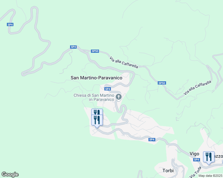 map of restaurants, bars, coffee shops, grocery stores, and more near 95A Via Paravanico in San Martino di Paravanico