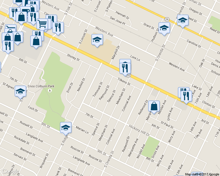 map of restaurants, bars, coffee shops, grocery stores, and more near 831 Raymond Street in Green Bay