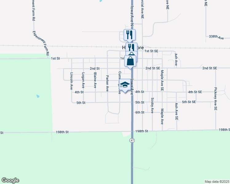 map of restaurants, bars, coffee shops, grocery stores, and more near 257 4th Street in Highmore