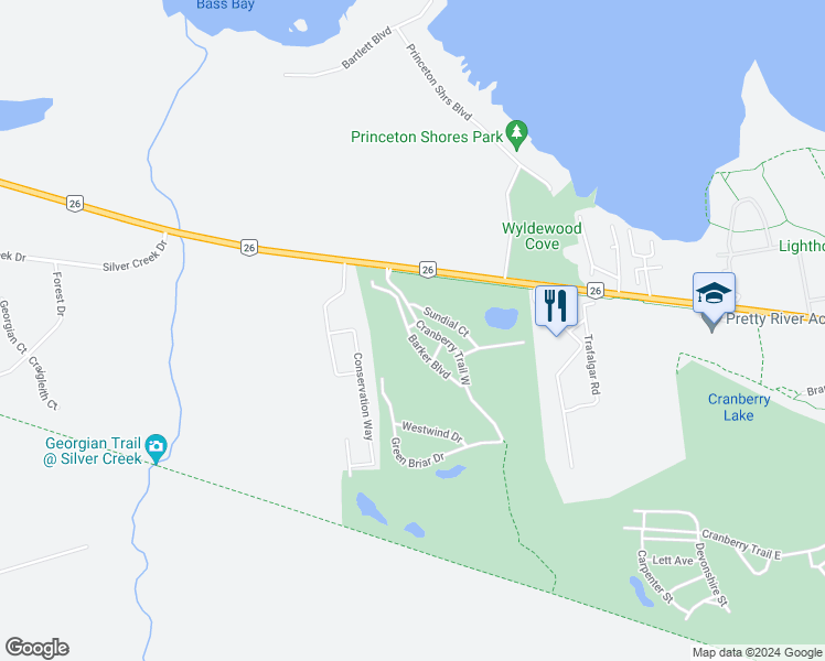 map of restaurants, bars, coffee shops, grocery stores, and more near 32 Barker Boulevard in Collingwood