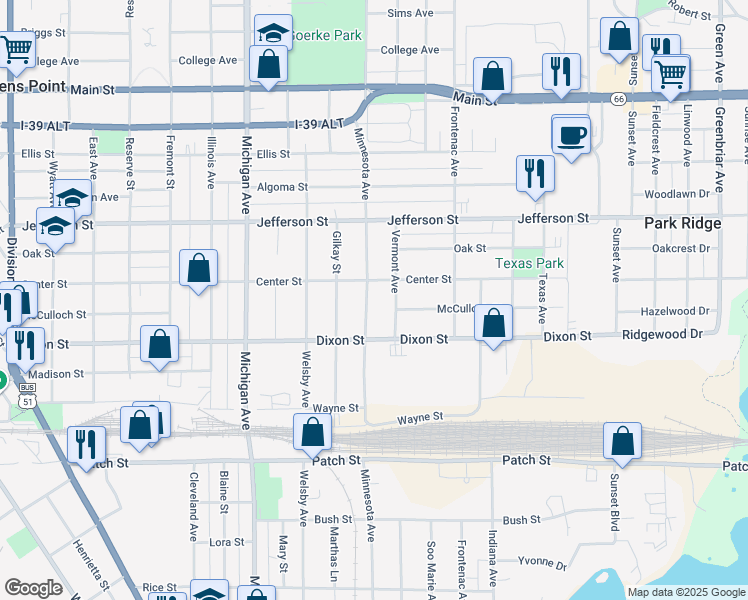 map of restaurants, bars, coffee shops, grocery stores, and more near 2025 Minnesota Avenue in Stevens Point
