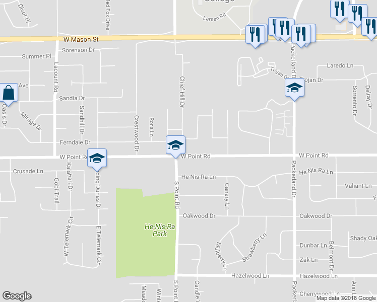 map of restaurants, bars, coffee shops, grocery stores, and more near 2780 West Point Road in Green Bay