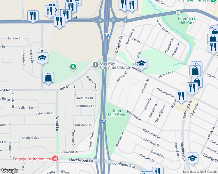 map of restaurants, bars, coffee shops, grocery stores, and more near 1435 South Taylor Street in Green Bay