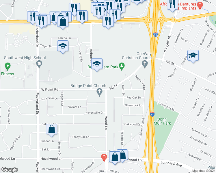 map of restaurants, bars, coffee shops, grocery stores, and more near 2360 9th Street in Green Bay