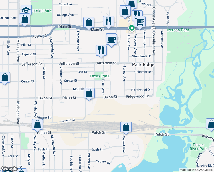 map of restaurants, bars, coffee shops, grocery stores, and more near 3400 Mc Culloch Street in Stevens Point