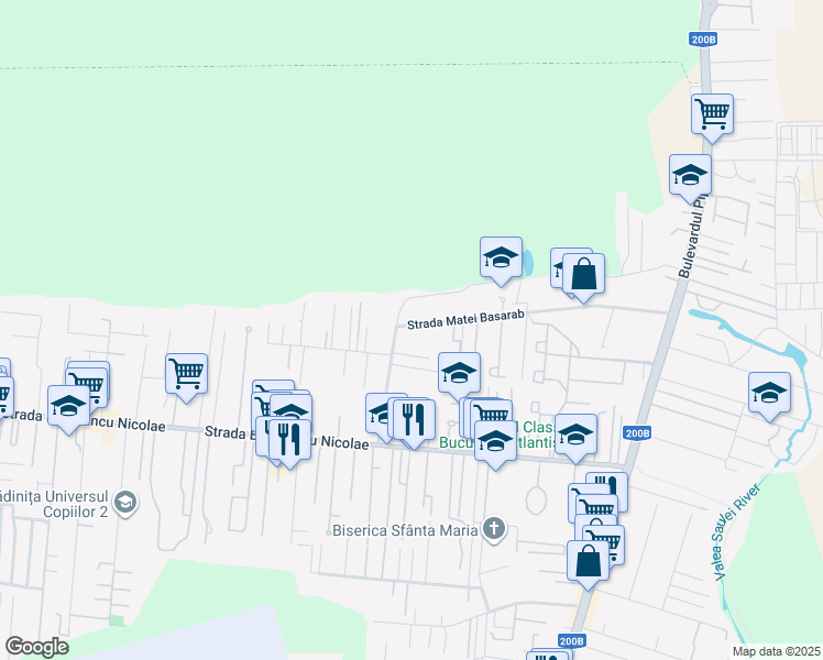 map of restaurants, bars, coffee shops, grocery stores, and more near 45 Strada Matei Basarab in Voluntari