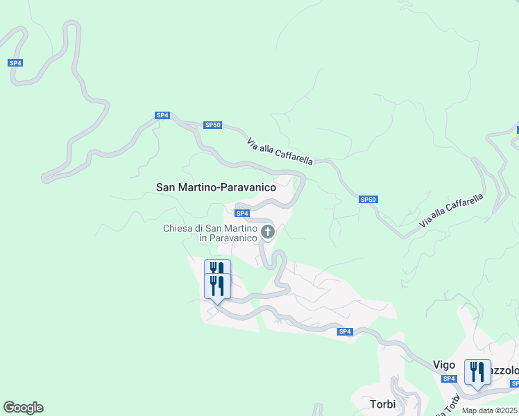 map of restaurants, bars, coffee shops, grocery stores, and more near 95A Via Paravanico in San Martino di Paravanico