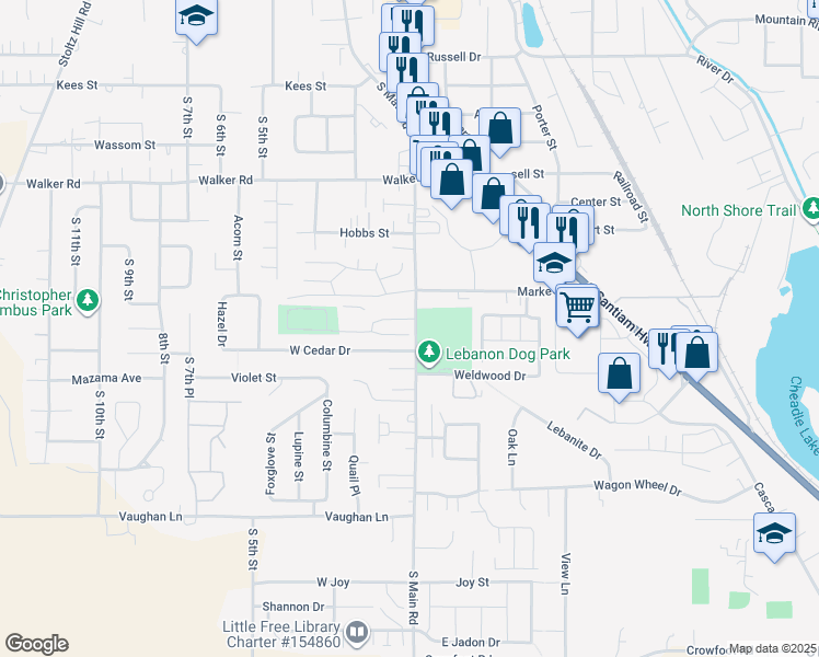 map of restaurants, bars, coffee shops, grocery stores, and more near 16 Sand Ridge Court in Lebanon