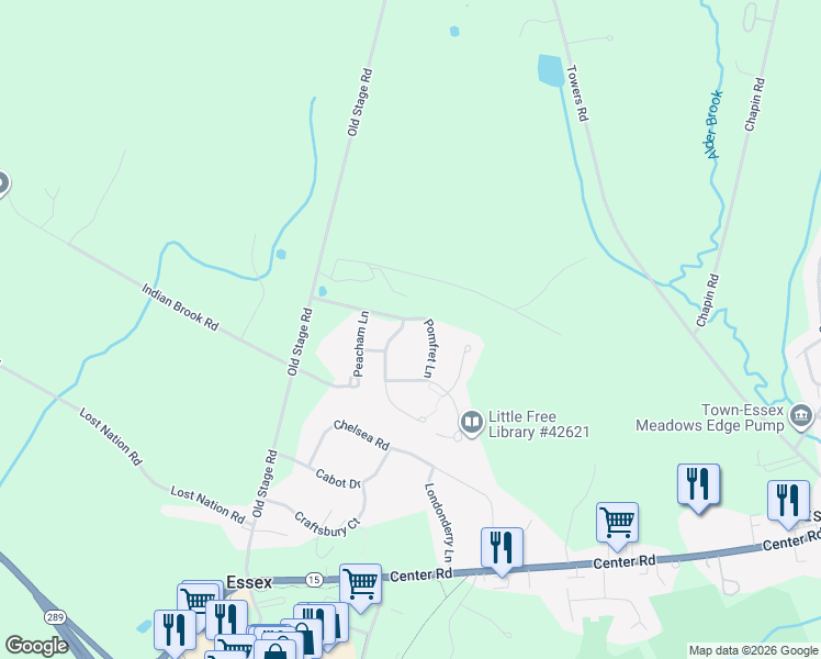 map of restaurants, bars, coffee shops, grocery stores, and more near 2 Weathersfield Bow Drive in Essex