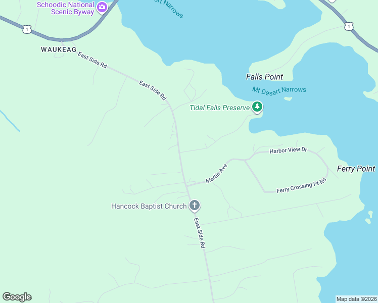map of restaurants, bars, coffee shops, grocery stores, and more near 25 Tidal Falls Road in Hancock