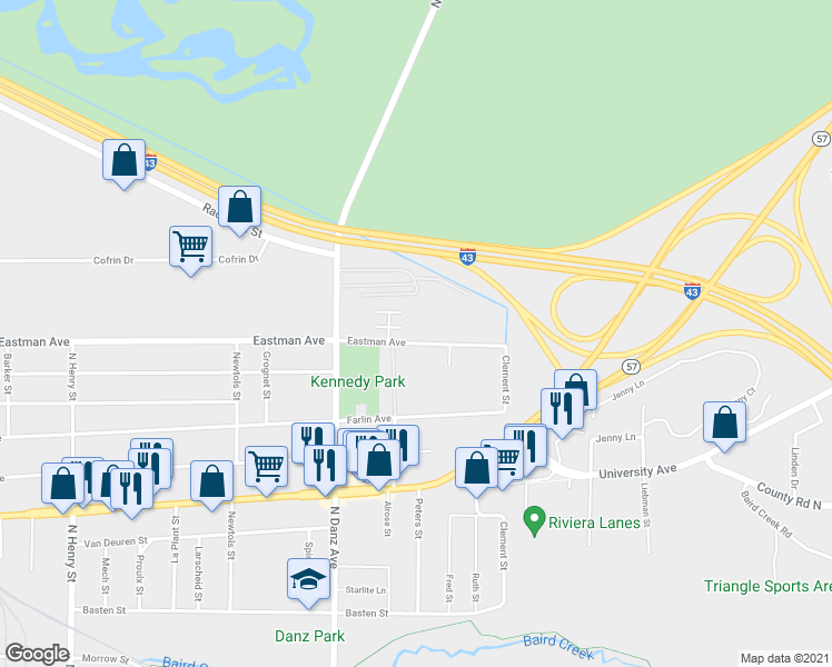 map of restaurants, bars, coffee shops, grocery stores, and more near 2311 Eastman Avenue in Green Bay
