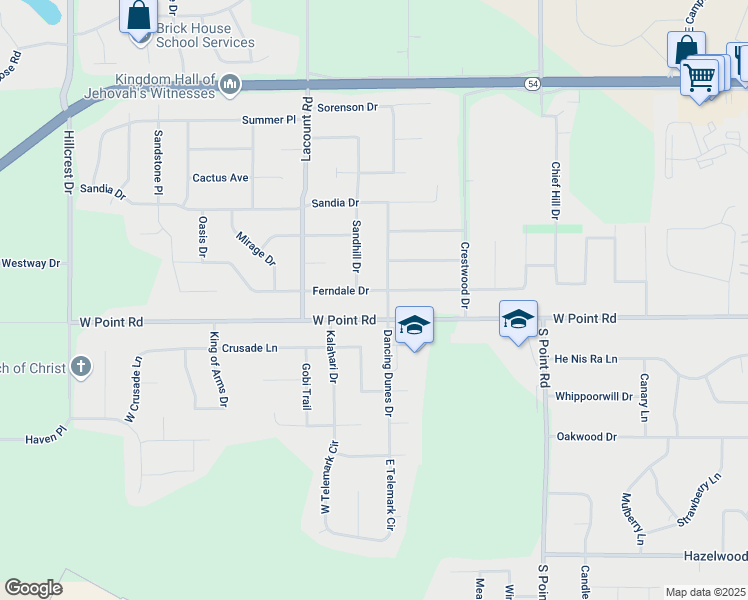 map of restaurants, bars, coffee shops, grocery stores, and more near 1435 Dancing Dunes Drive in Green Bay