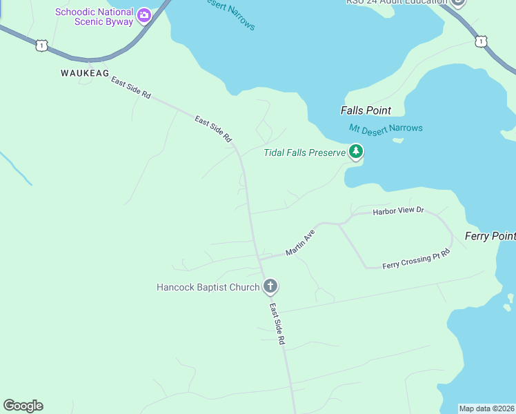 map of restaurants, bars, coffee shops, grocery stores, and more near 25 Tidal Falls Road in Hancock
