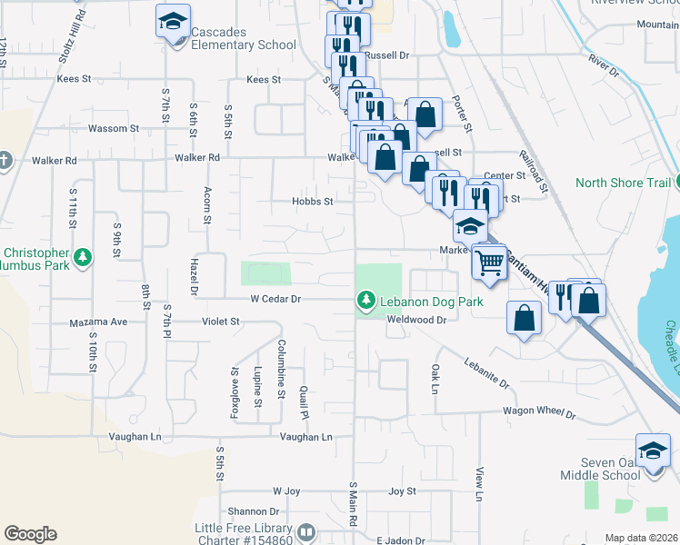 map of restaurants, bars, coffee shops, grocery stores, and more near 68 Sand Ridge Court in Lebanon
