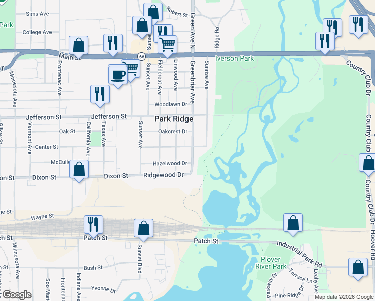 map of restaurants, bars, coffee shops, grocery stores, and more near 718 Linwood Avenue in Stevens Point