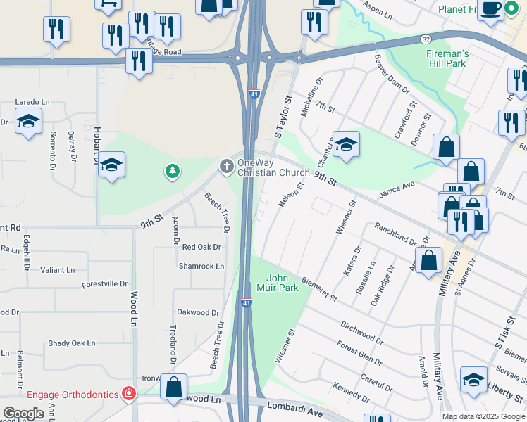 map of restaurants, bars, coffee shops, grocery stores, and more near 1435 South Taylor Street in Green Bay