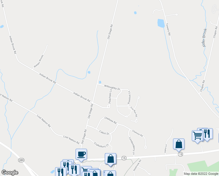 map of restaurants, bars, coffee shops, grocery stores, and more near 5 Weathersfield Bow Drive in Essex