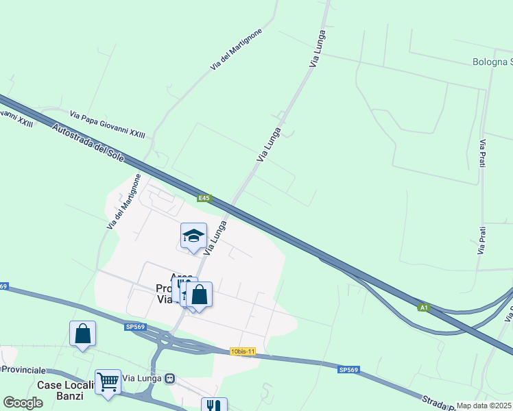 map of restaurants, bars, coffee shops, grocery stores, and more near 5 Via Lunga in Crespellano