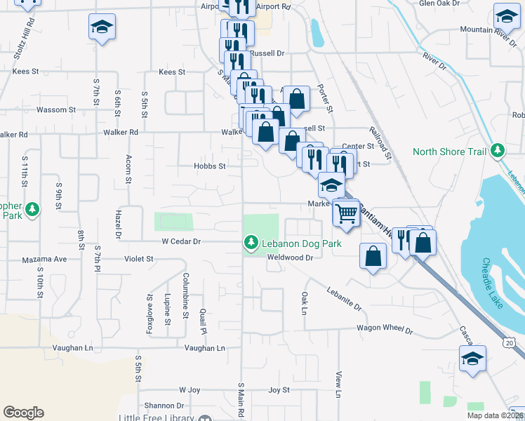 map of restaurants, bars, coffee shops, grocery stores, and more near 42 Market Street in Lebanon