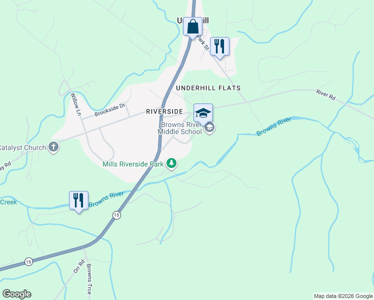 map of restaurants, bars, coffee shops, grocery stores, and more near 10 River Road in Chittenden County