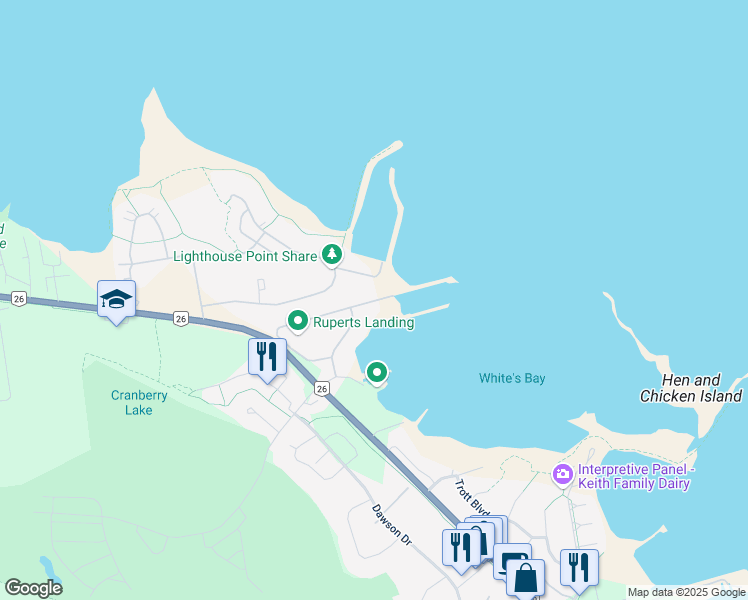 map of restaurants, bars, coffee shops, grocery stores, and more near Ruperts Landing in Collingwood