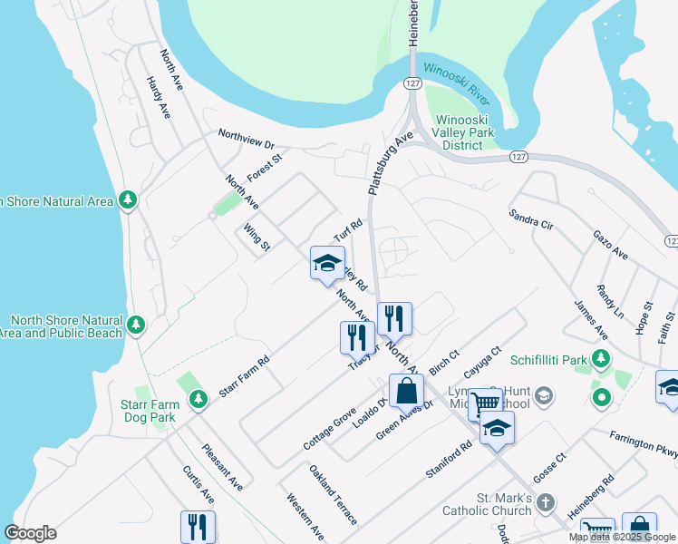 map of restaurants, bars, coffee shops, grocery stores, and more near 26 Clover Lane in Burlington