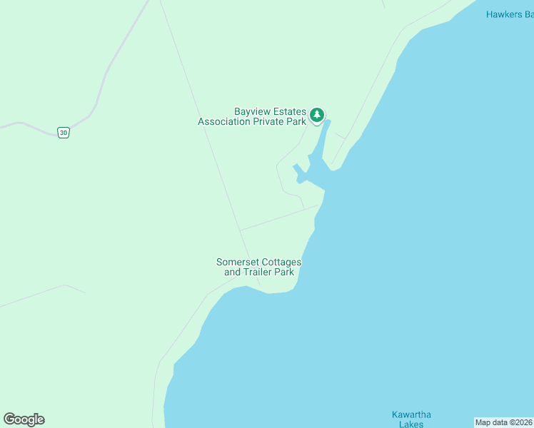 map of restaurants, bars, coffee shops, grocery stores, and more near 11 Bayview Estates Road in Kawartha Lakes