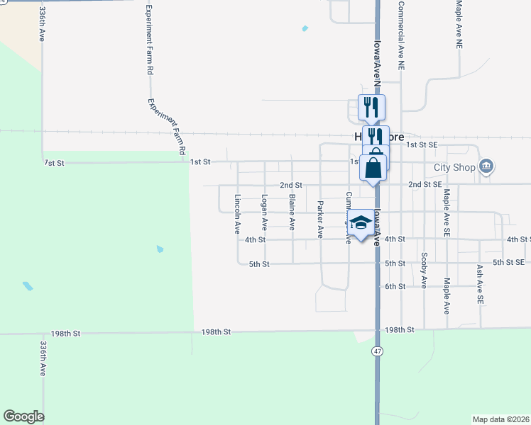 map of restaurants, bars, coffee shops, grocery stores, and more near Logan Ave in Highmore