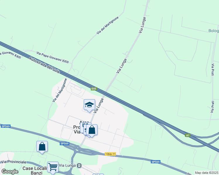 map of restaurants, bars, coffee shops, grocery stores, and more near 5 Via Lunga in Città Metropolitana di Bologna