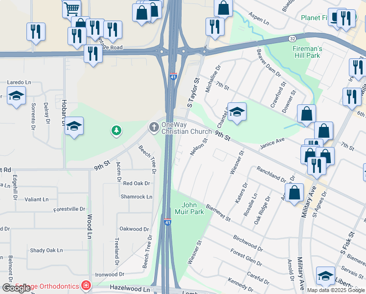 map of restaurants, bars, coffee shops, grocery stores, and more near 1333 South Taylor Street in Green Bay