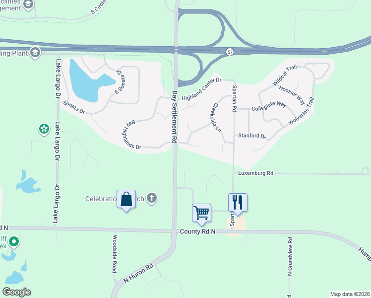 map of restaurants, bars, coffee shops, grocery stores, and more near 3520 Bay Highlands Drive in Green Bay