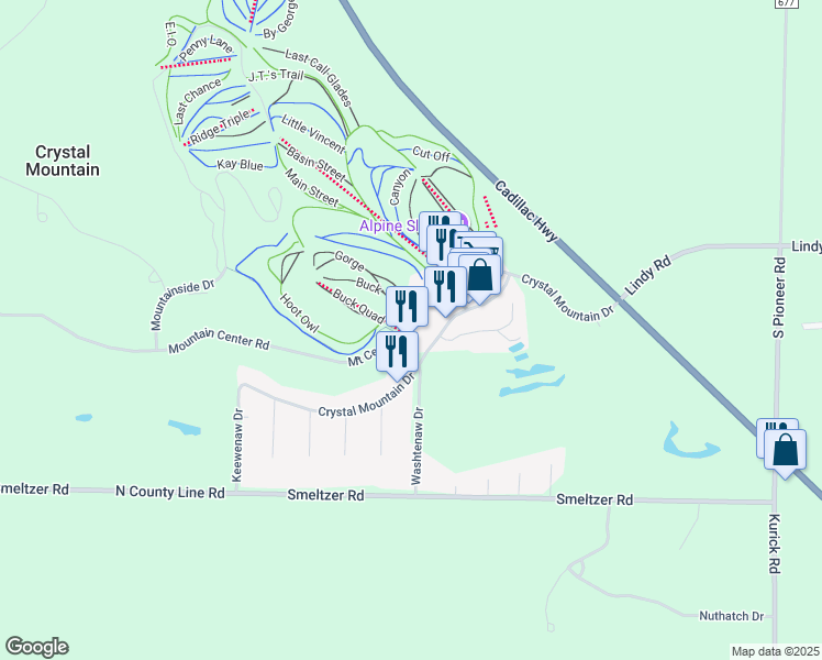 map of restaurants, bars, coffee shops, grocery stores, and more near 11600 Mount Woods Drive in Thompsonville