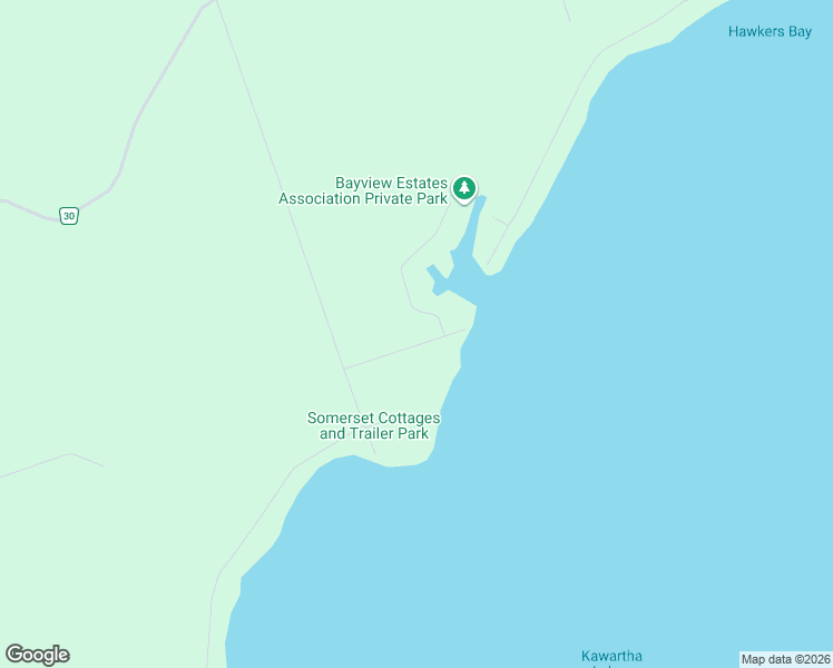 map of restaurants, bars, coffee shops, grocery stores, and more near 11 Bayview Estates Road in Kawartha Lakes