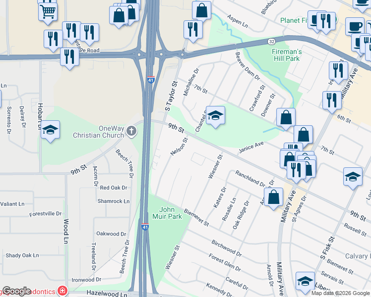 map of restaurants, bars, coffee shops, grocery stores, and more near 1766 Carriage Court in Green Bay