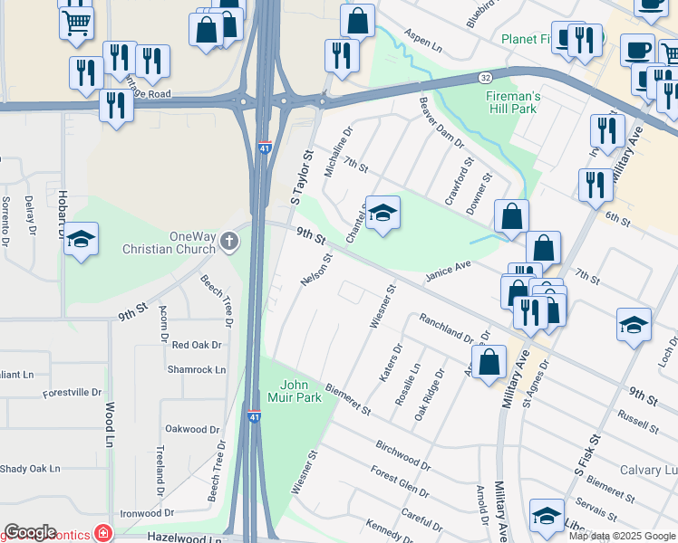 map of restaurants, bars, coffee shops, grocery stores, and more near 1766 Carriage Court in Green Bay