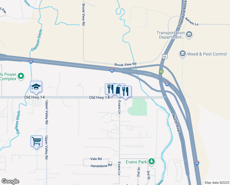 map of restaurants, bars, coffee shops, grocery stores, and more near 3113 Creekside Village Place in Spearfish