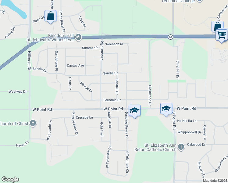 map of restaurants, bars, coffee shops, grocery stores, and more near 1340 Sandhill Drive in Green Bay
