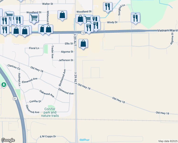 map of restaurants, bars, coffee shops, grocery stores, and more near 1816 Halstad Drive in Stevens Point