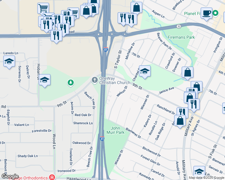 map of restaurants, bars, coffee shops, grocery stores, and more near 1333 South Taylor Street in Green Bay