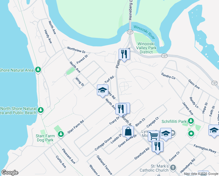 map of restaurants, bars, coffee shops, grocery stores, and more near 26 Clover Ln in Burlington