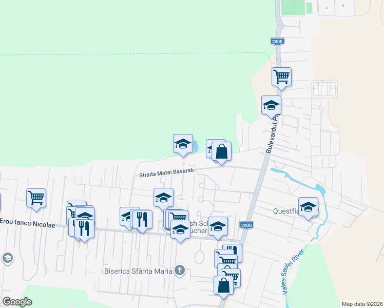 map of restaurants, bars, coffee shops, grocery stores, and more near Strada Iancu de Hunedoara in Voluntari