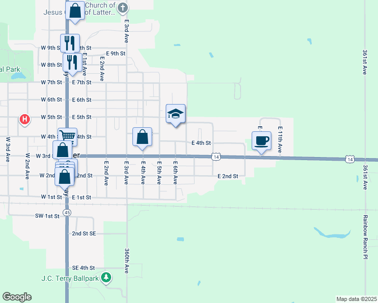 map of restaurants, bars, coffee shops, grocery stores, and more near 701-707 East 3rd Street in Miller