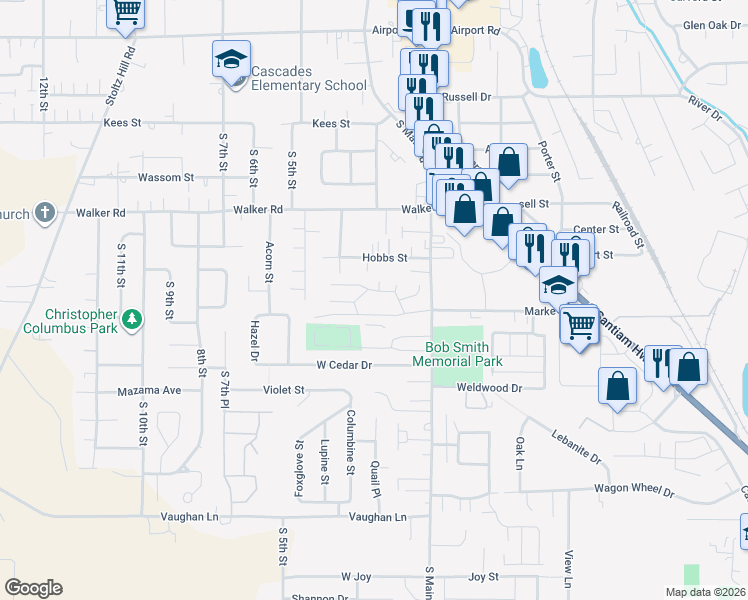 map of restaurants, bars, coffee shops, grocery stores, and more near 33823 Santiam Highway in Lebanon
