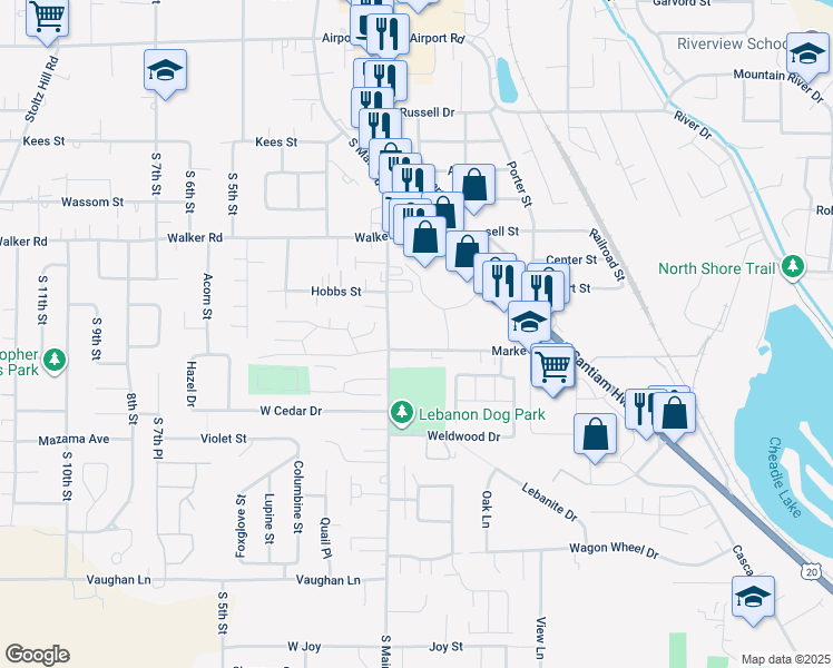 map of restaurants, bars, coffee shops, grocery stores, and more near 42 Market Street in Lebanon