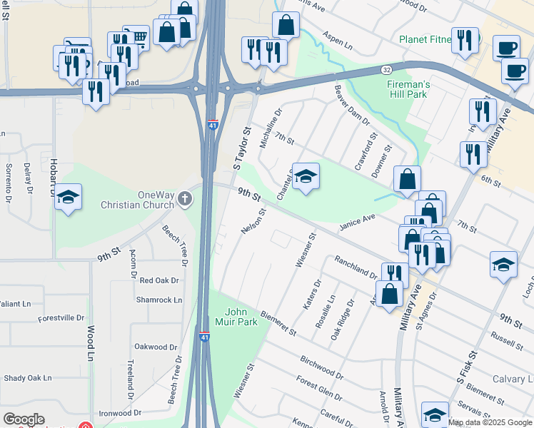 map of restaurants, bars, coffee shops, grocery stores, and more near 1766 Carriage Court in Green Bay