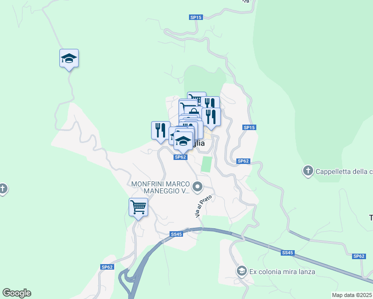 map of restaurants, bars, coffee shops, grocery stores, and more near 26B Via Provvidenza in Torriglia