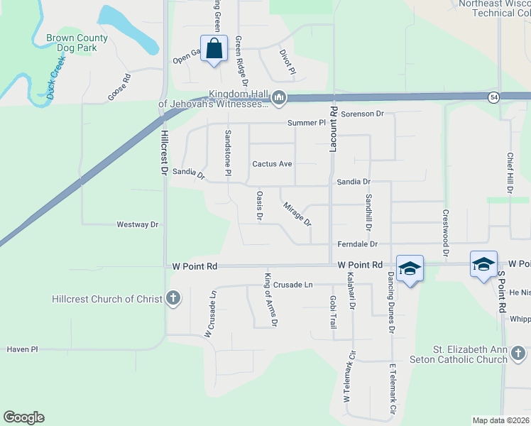 map of restaurants, bars, coffee shops, grocery stores, and more near 3076 Ferndale Drive in Green Bay